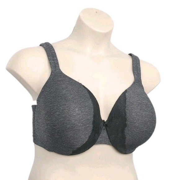 Lane Bryant Cacique Women Bra Full Coverage Lightly Lined 44C Gray Black w/Lace - Picture 2 of 10